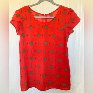 Gold/Bronze Feather & Mandala print blouse (Unbranded)